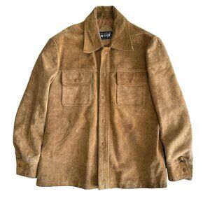 Vintage 1970s Challenger Tan Suede Leather Jacket Western Snap Size 44 Large